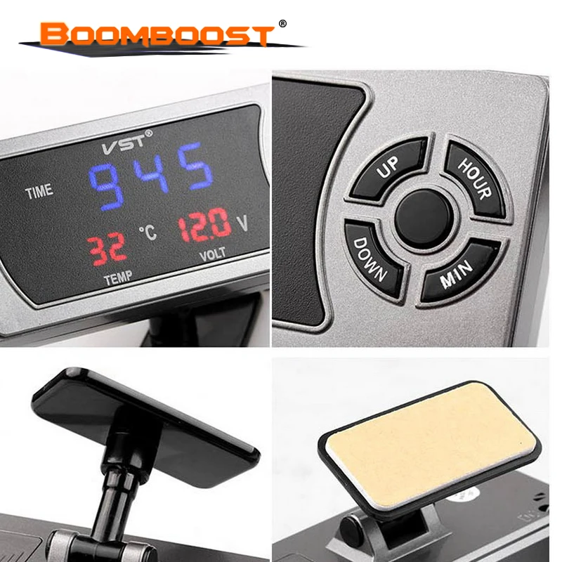 

car 2.1A dual USB clock voltmeter thermometer LED screen display 4 in 1 Cigarette Lighter Adapter phone charger
