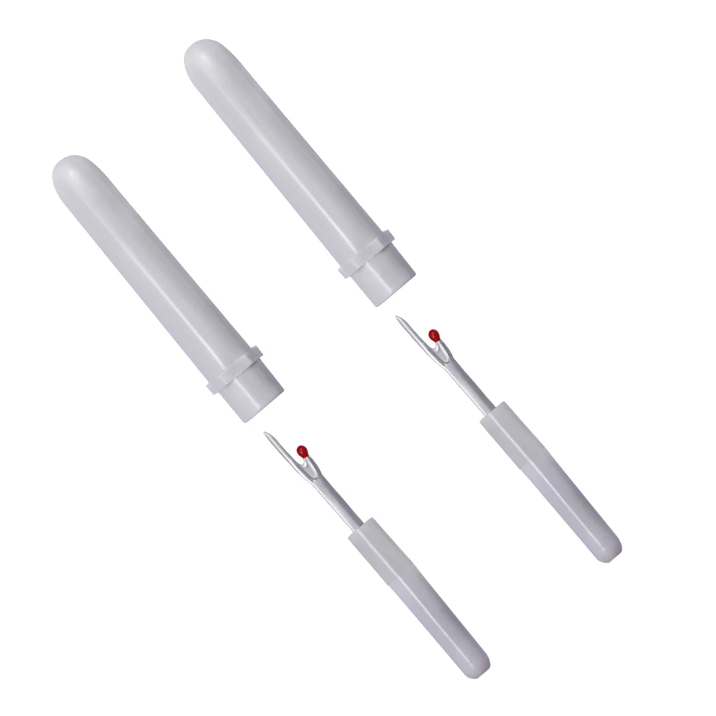 2 Pieces 8.2cm Steel White Seam Ripper Sewing Tool Stitch Thread Unpicker Hole Cutter with Plastic Cap