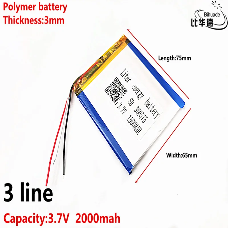 Хорошее качество литровая энергетическая батарея 3,7 V литиевая батарея ранняя 306575 1500mAh фара gps навигатор общие полимерные батареи