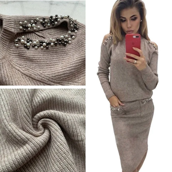 Cashmere knitted suits with skirt for women 1