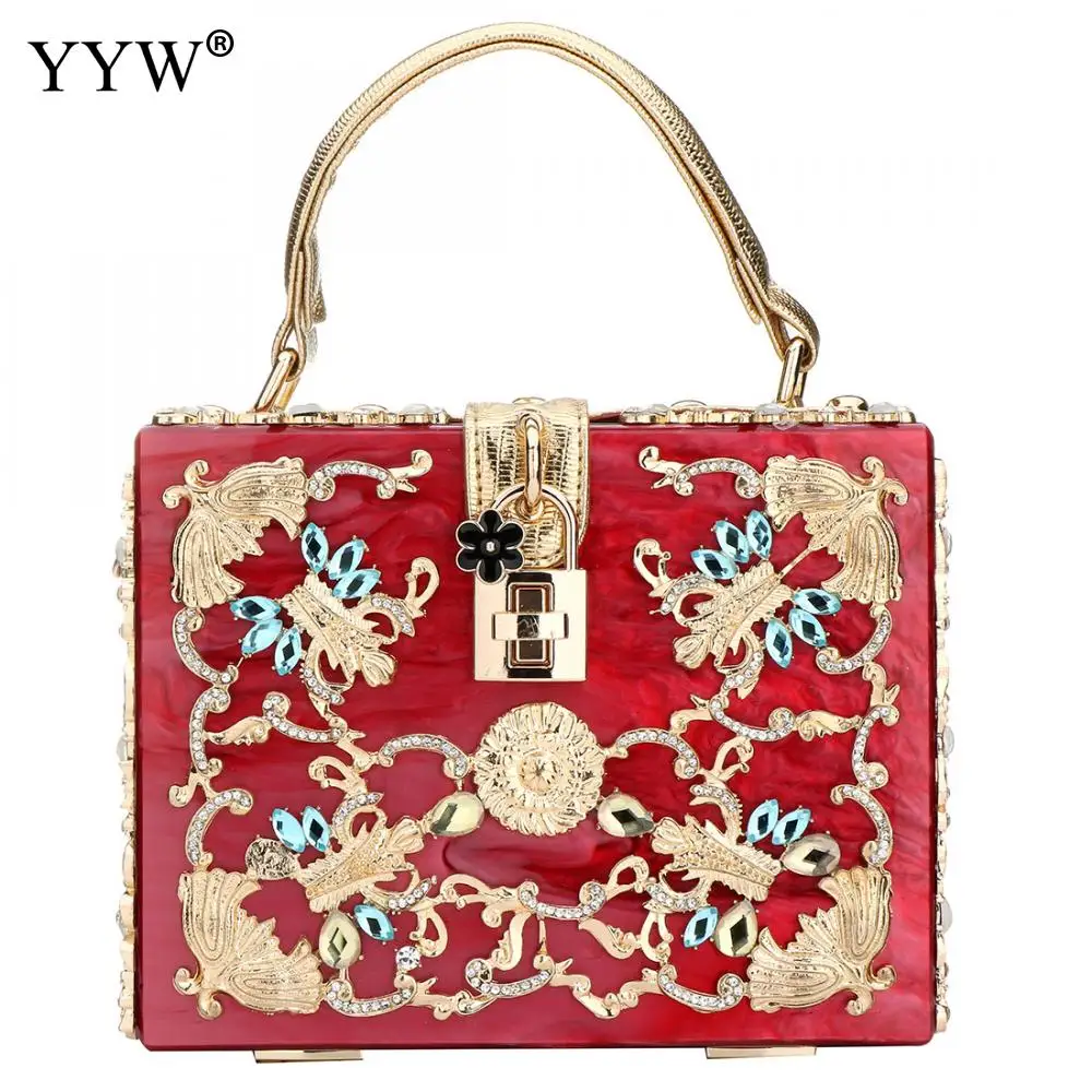 

2018 New Fashion Designer Rhinestone Shoulder Handbag Rectangle Bead Diamonds Ladies Top Handle Hand Bags Box With Lock Party