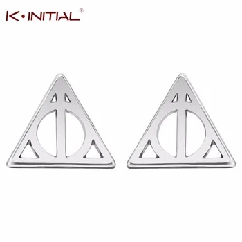 Free 10Pair European Fashion Women Triangle Stud Earrings Brand Designer Hollow Out Punk Deathly Hallows Luna Statement Earrings