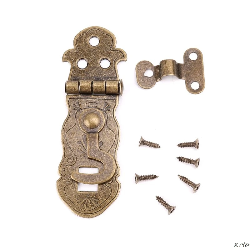 

Bronze Tone Wooden Box Toggle Lock Vintage Metal Buckle Antique Hasp Latch