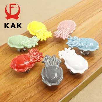 KAK Cartoon Octopus Ceramic Drawer Knobs Cabinet Pulls Kitchen Handles Cute Furniture Handle for Kids Room Furniture Hardware