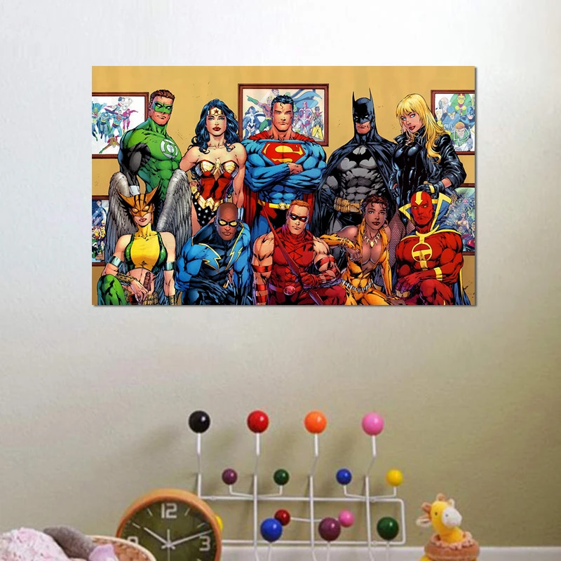 

DC Universe Comics Poster Art, Heroes Family Picture, Canvas Fabric Print, batman, superman, green lantern, wonder woman
