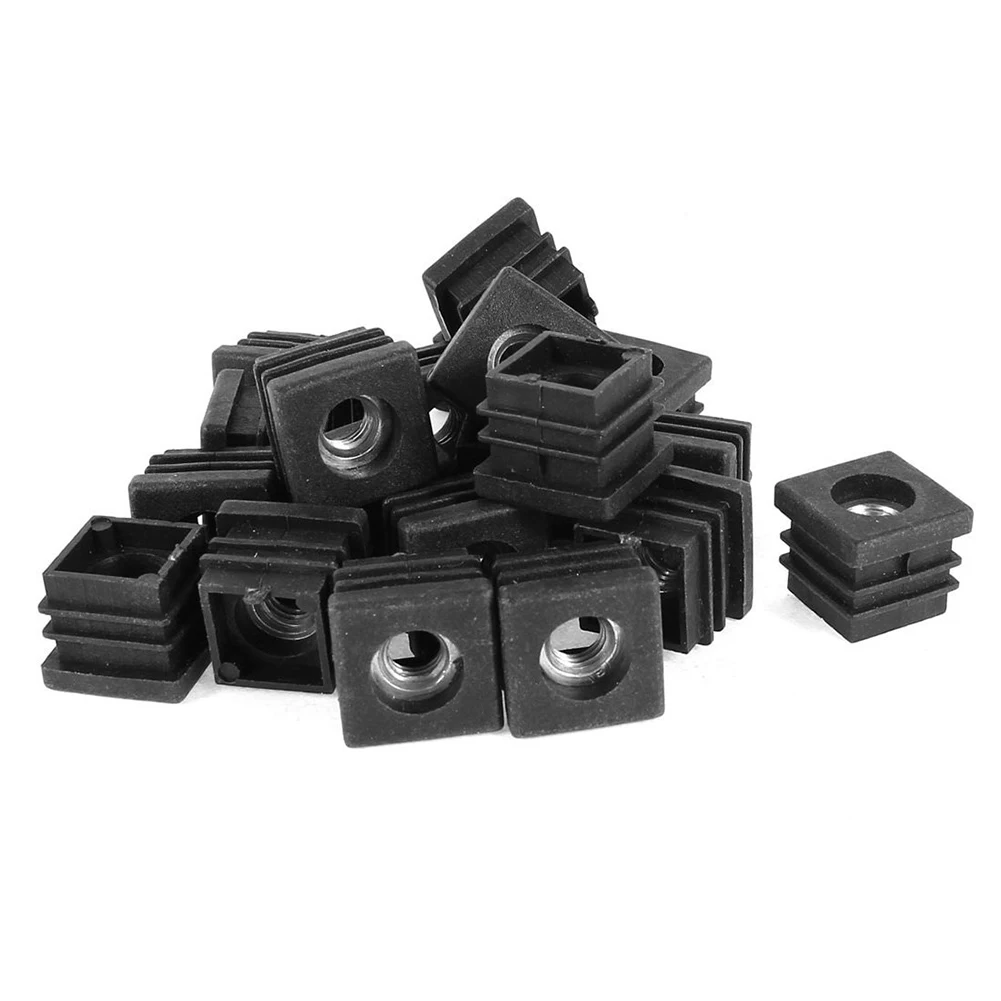 Hot Sale Square Tubing Pipe End Caps Insert Plugs M8 Thread 20x20mm 20Pcs Black