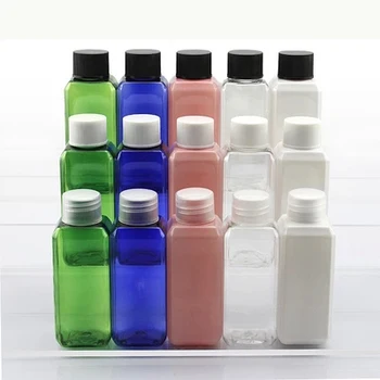 

wholesale 50ml five color square empty plastic cosmetic bottles containers with caps, 50cc massage oil packaging PET bottles
