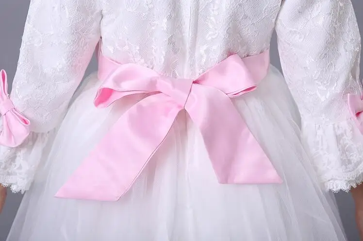2016 New Flower Girl Dresses Long Sleeves Bow Sashes Party Pageant Communion Dress Little Girls Kids/Children Princess Dress