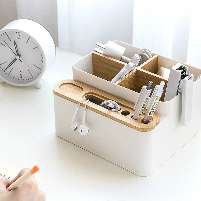 Plastic Makeup Organizer Bamboo Storage Box Cosmetics Skin Care