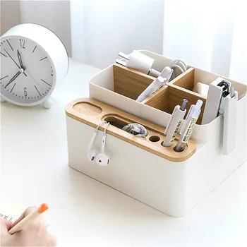 

Plastic Makeup Organizer Bamboo Storage Box Cosmetics Skin Care Desk Containers Jewelry Trinket Boxs Sundries Storage Drawer
