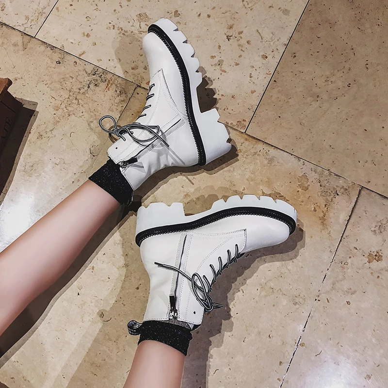 Arden/Модная женская обувь на меху зимние женские ботинки с перекрестной шнуровкой и круглым носком белые ботинки из натуральной кожи Большие размеры 42