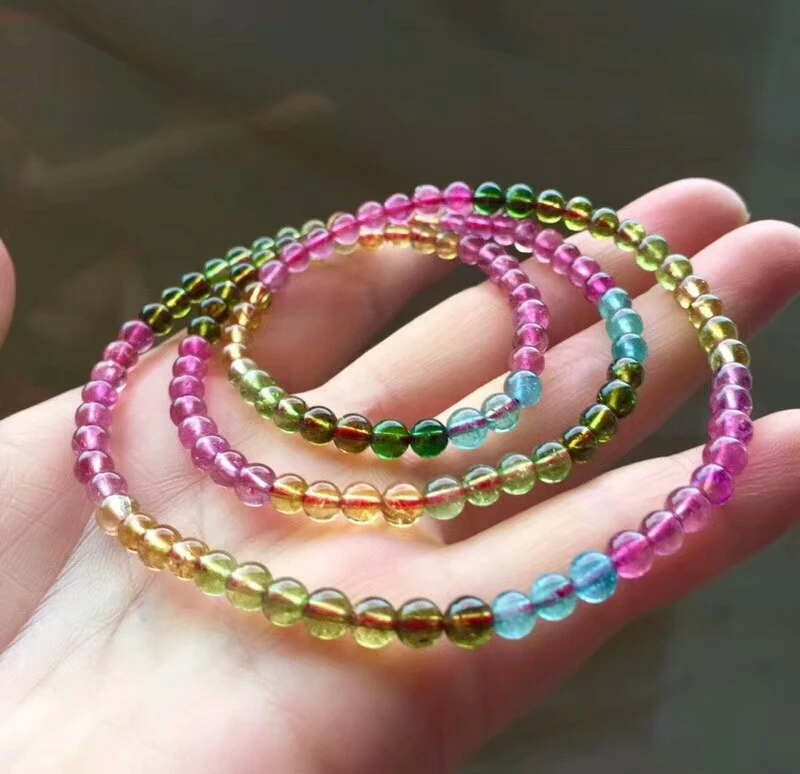 Натуральное красочное ожерелье из турмалина три кольца браслет 5 мм прозрачное круглое ожерелье из бисера AAAAAA