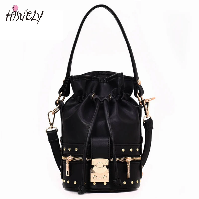 

2018 Summer Fashion design Rivet PU Bucket Bags Women Pu Leather Handbags Shoulder Bag Sac A Main Femme Luis Vuiton