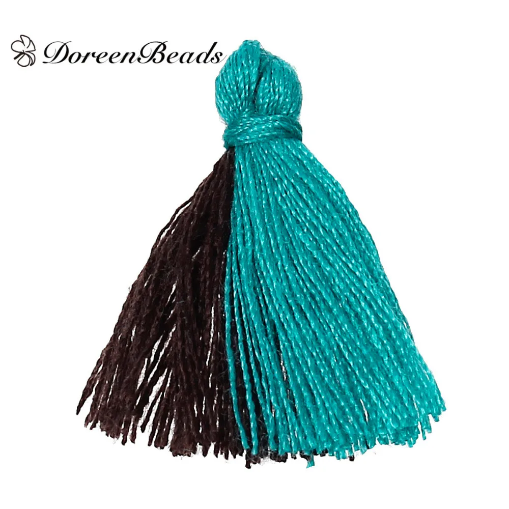 

DoreenBeads Cotton Silky Tassel Peacock Green & Coffee 25mm(1") long, 4 PCs