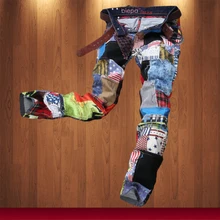 Стильные Мужские Хип-Хоп Джинсы Брюки Лоскутная Slim Fit Club Dance Denim Jean Брюки Мужчины Известный Бренд Моды W34 W36 MB575 Z25