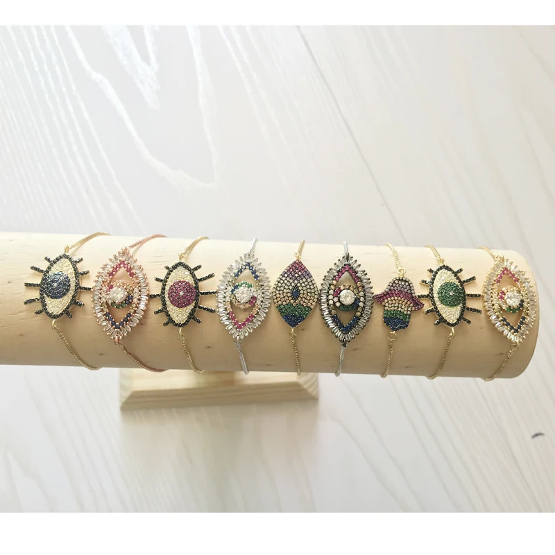

Baguette Cubic Zirconia CZ Eye Bracelets For Women Charm Femme Gold Color Copper Chain Link Shiny Chic Evil Eye Jewelry Gift