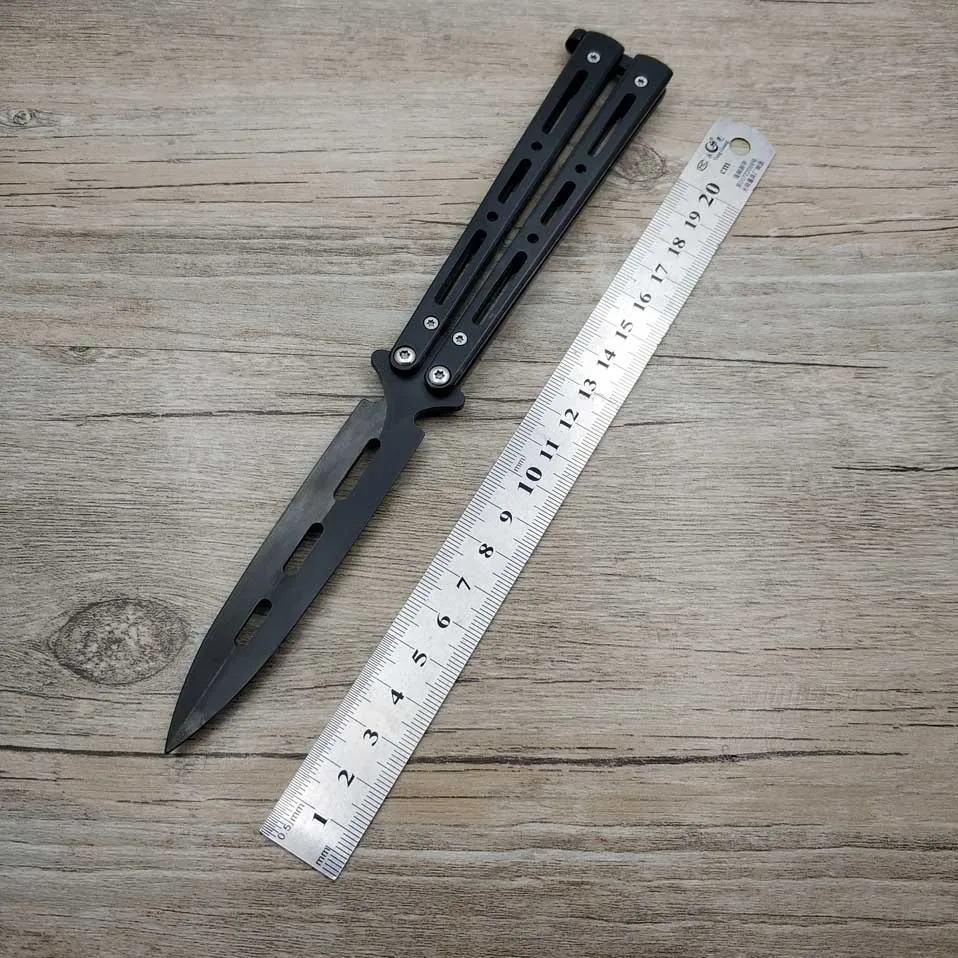 black square holes Титановый Радужный нож 5Cr13Mov из нержавеющей стали, тренировочный нож-бабочка, игровой нож, тупой инструмент, без края - Цвет: black square holes