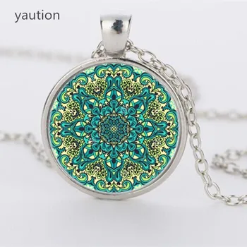 Vintage henna yoga pendant necklaces handmade India jewelry bloom mandala lotus necklace om symbol buddhism bijoux