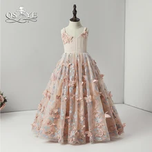 QSYYE милые для девочек в цветочек платья Спагетти ремни с v-образным вырезом 3D с цветочным рисунком кружевное длинное платье для девочек на выпускной, вечерние платья для свадебного торжества