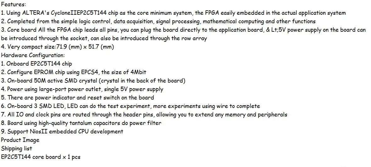 1pcs ALTERA FPGA CycloneII EP2C5T144 Minimum System Development Board Learning Board