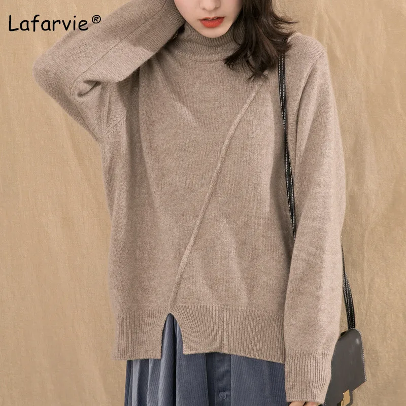 Lafarvie Turtleneck Thick Knitted Cashmere Sweater Women Split Pullover Female Autumn Winter Casual Warm Loose Knitting Jumper Lafarvie Turtleneck Thick Knitted Cashmere Sweater Women Split Pullover Female Autumn Winter Casual Warm Loose Knitting Jumper