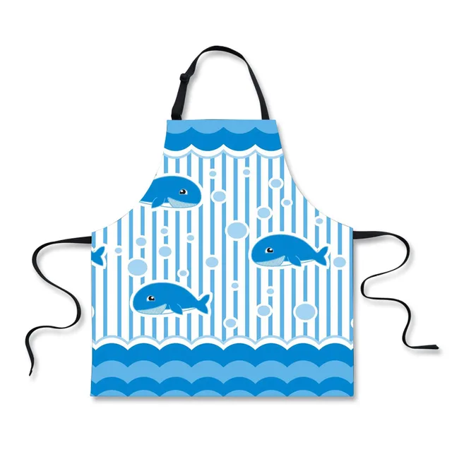 FORUDESIGNS Home Cleaning Aprons Cartoon Fish Printed Kitchen Cooking