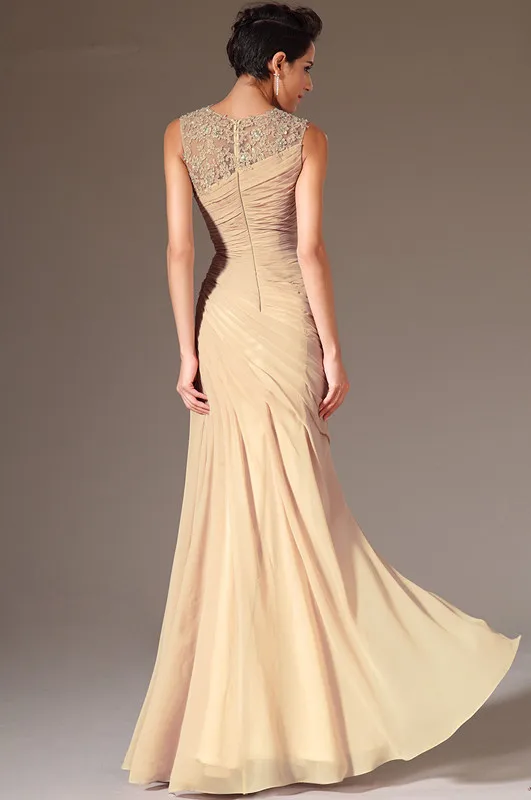Freeshipping-O-Neck-Champagne-Chiffon-Mermaid-Evening-Dress (3)_