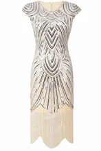 PrettyGuide Women 1920s Vintage Great Gatsby Art Deco Sequin Embellished Fringed Hem Cocktail Flapper Dress