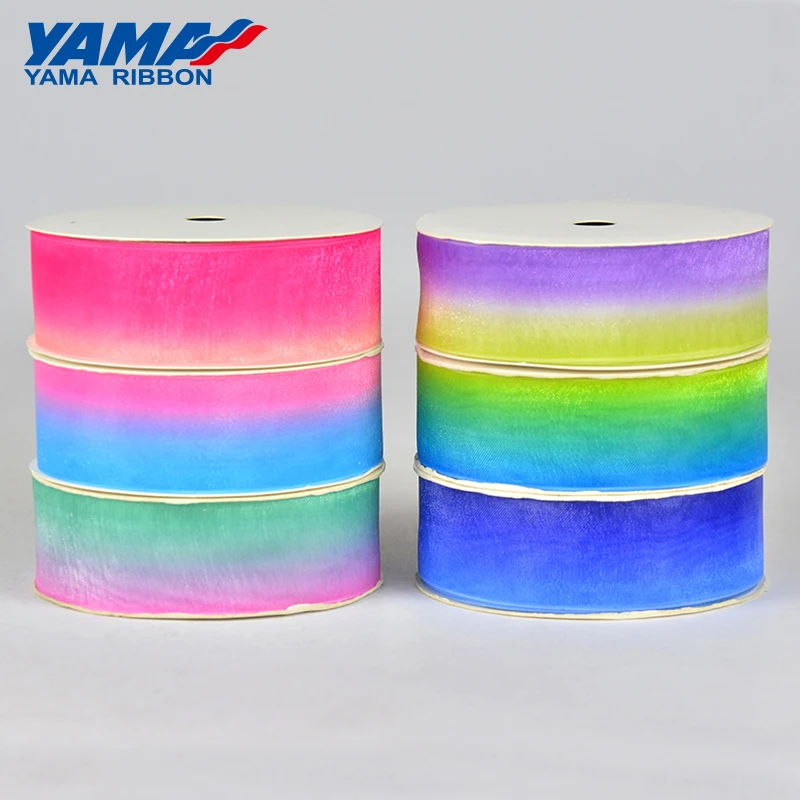 

25mm Wide 1" Polyester Gradient rainbow color Printed Yama Organza Ribbon