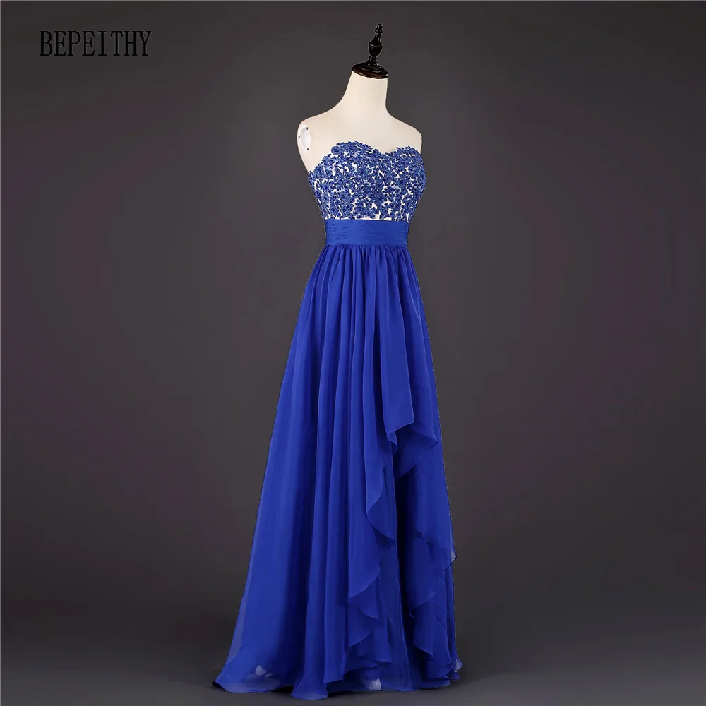 BEPEITHY элегантное vestido de festa Longo ярко-синий шифон длинное вечернее платье вечерние платья De Soiree Дешевое платье для выпускного горячая Распродажа
