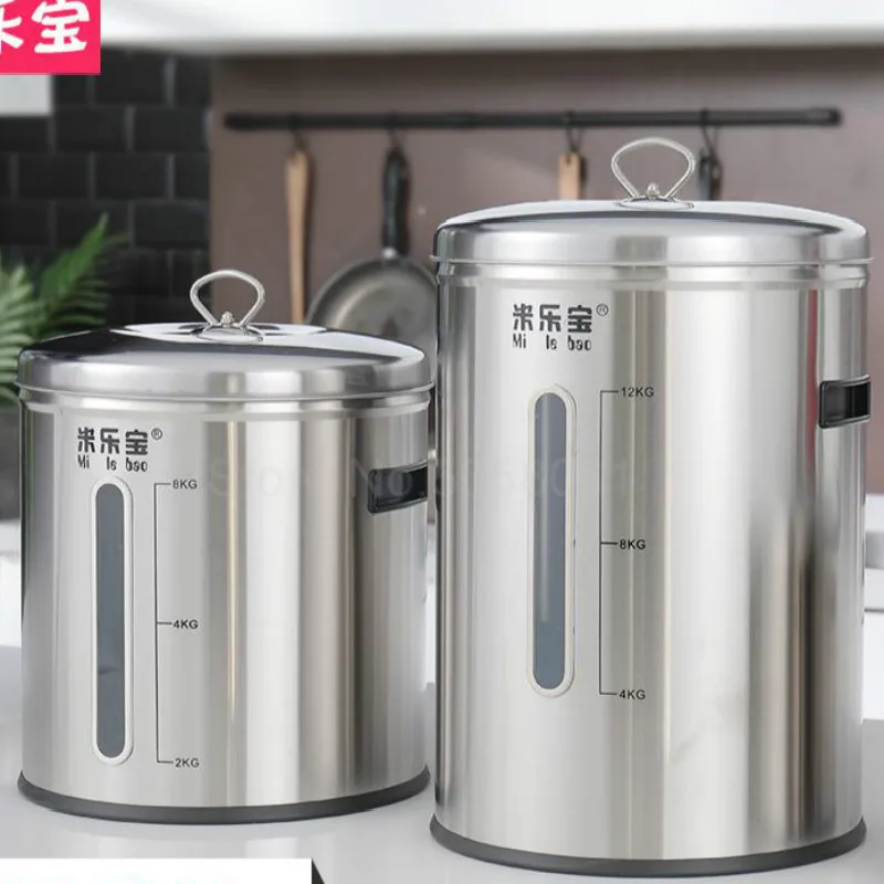 

Household 304 stainless steel rice bucket storage rice box pest control moisture-proof rice flour sealing cylinder