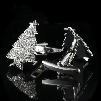 

Jewelry Brand cuff buttons Silver fashion Crystal Rhinestone cuff link Christmas tree abotoadura shirt cufflinks for mens shirt