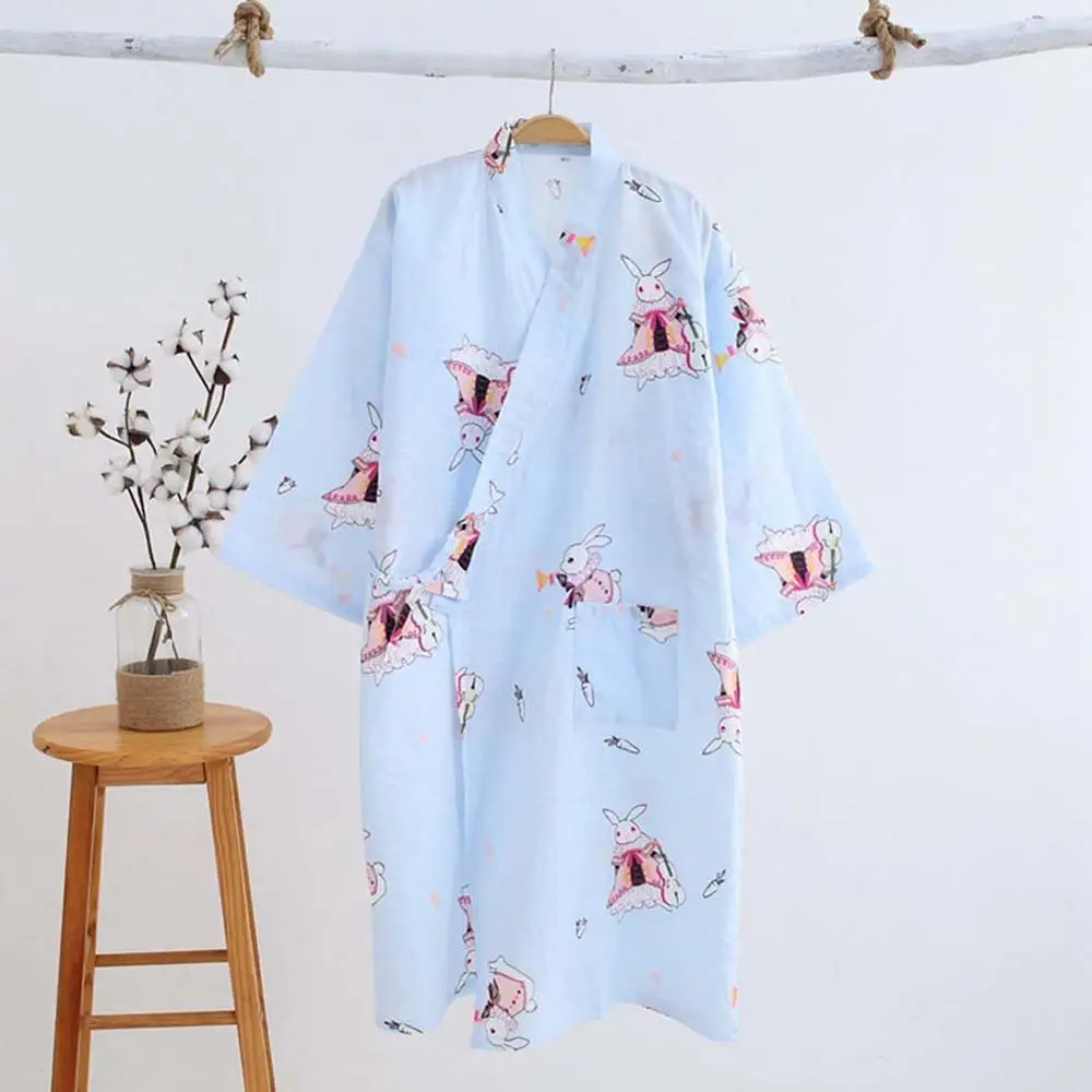 DANALA хлопковый женский халат для сна кимоно с коротким рукавом Цветочный халат с принтом удобные и дышащие пижамы для женщин - Цвет: Robe-Blue3