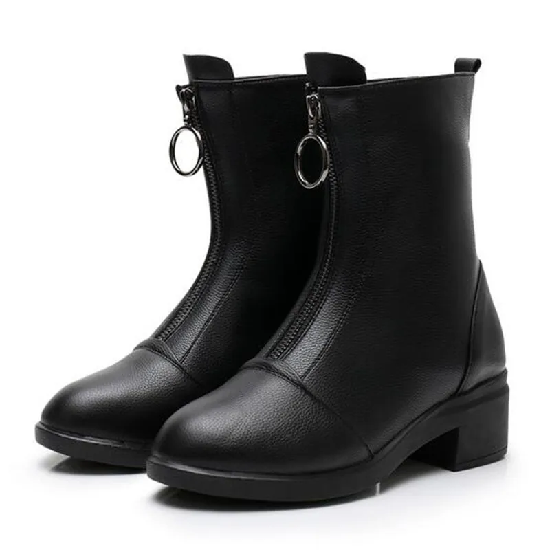 ZXRYXGS/брендовые ботинки обувь из натуральной кожи с молнией спереди женские ботинки Новинка года; сезон осень-зима; зимние ботинки на толстом каблуке Размеры 33-43