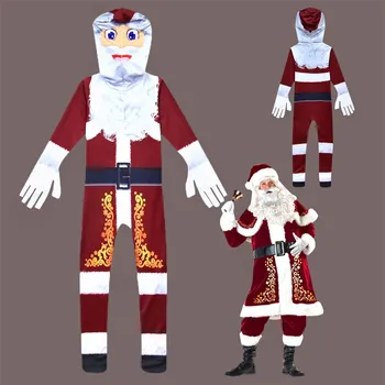

Cosplay christmas costume children kids santa claus jumpsuit Headgear boys girls Tight bodysuit Christmas Halloween costume