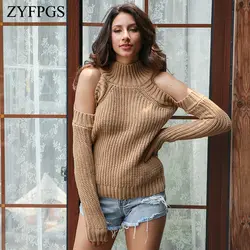 ZYFPGS зима/осень Высокий воротник пуловер со свободными рукавами с длинным рукавом одноцветное Цвет Вязание свитер для женщин тянуть Unif Топы