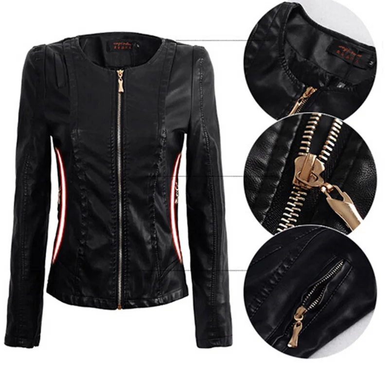 Женская байкерская куртка из ПУ кожи на молнии|leather zipper jacket|pu coatbiker motorcycle |