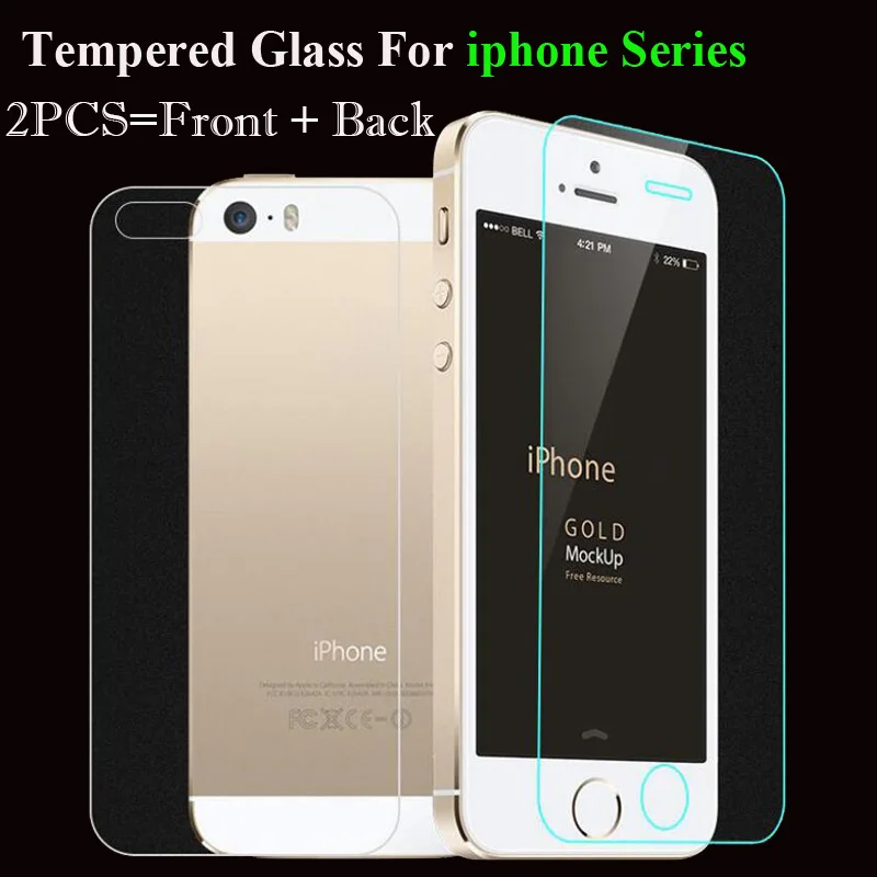 

GerTong 2Pcs/lot Front + Back 0.3mm Tempered Glass For iPhone 7 5 5S SE 6 6S Plus 4 4S Screen Protector Glass Phone Cover Film