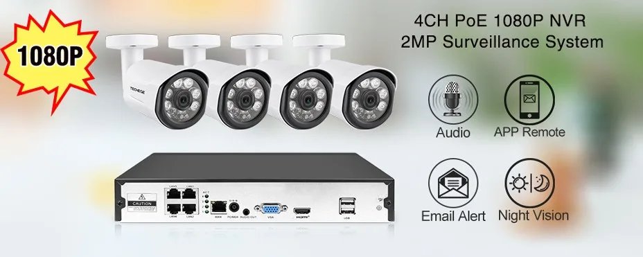 Techege 4CH 1080P AHD DVR комплект 2.0MP система видеонаблюдения 4 шт. наружная внутренняя AHD камера s 2400TVL CCTV камера комплект