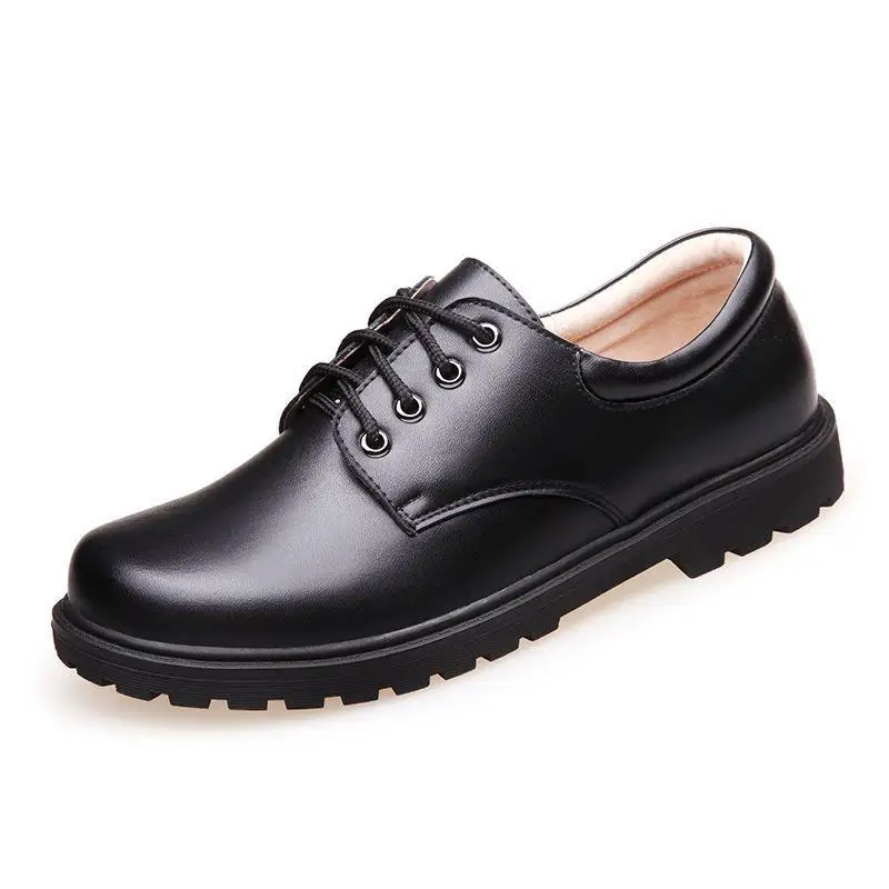 Обувь для мальчиков школьная кожаная обувь для детские, из натуральной кожи Студенческая Свадебная обувь Дети Оксфорд платье Вечерние банкетные туфли высокого качества - Цвет: Black A02