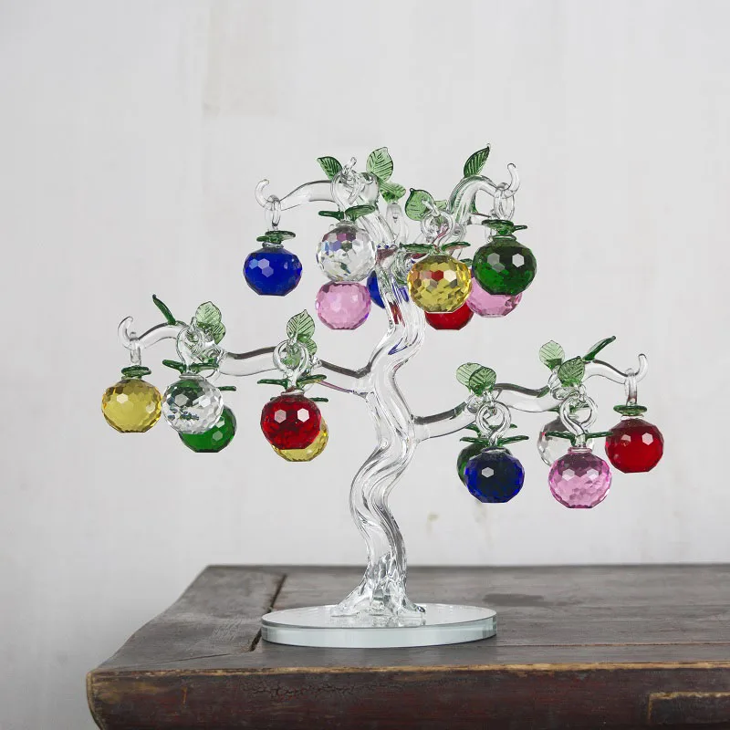 Crystal Apple Tree Ornaments Glass Fengshui Crafts Living Room TV Cabinet Home Decor Figurines Christmas New Year Gift Souvenir