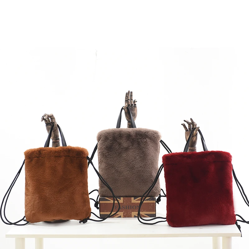 

High Street Faux Fur Bags For Girls Women Mini Leopard Plush Backpacks Chic Leopard Soft Rabbit Fur Backpack Female Streetwear