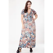 2018 Women Summmer Dress for Holiday Long Maxi Beach Dress 5XL 6XL Plus Size Ruffled Short Sleeve Floral Dress Vestido longo
