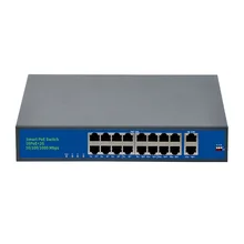 16 портовый коммутатор PoE, 2 гигабитных канала связи, 250 Вт Встроенная Мощность, 802.3af/at, неуправляемая установка Plug and Play