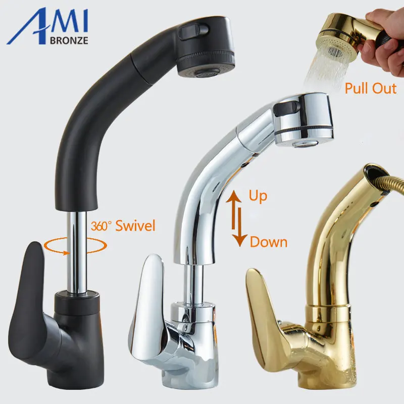 

Amibronze Pull Out Faucet Basin Faucet Bathroom Lift Up& Down Basin Mixer Tap Faucet 2 Function Spring&Stream KL907