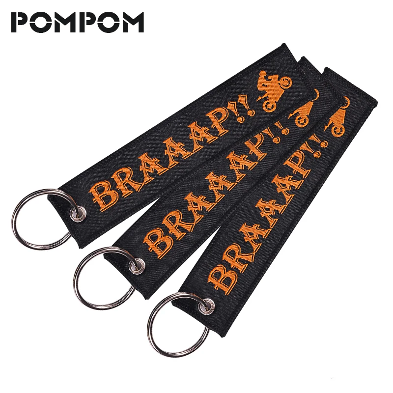 

Wholesale Woven BRAAAP keychian For Motorcycles and cars READY TO RACE Keyring OEM ATV Car Keychains size 13x2.8cm key protector