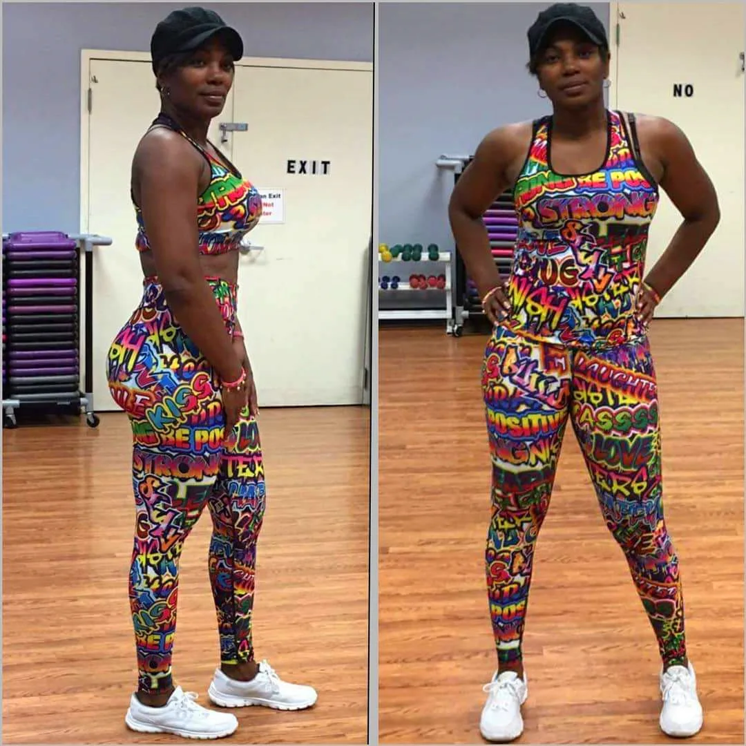 

2019 African apparel xia xin rainbow print vest T-shirt tight pencil pantsuit two-piece African sportswear suit AL029