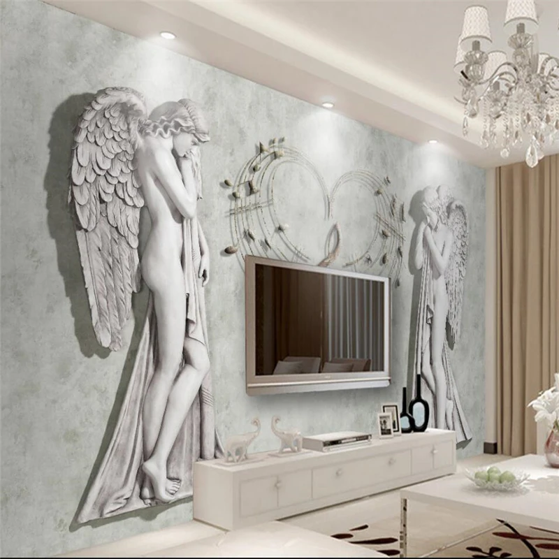 

beibehang European angel TV background wall fresco custom large mural silk silk wallpaper papel de parede para quarto