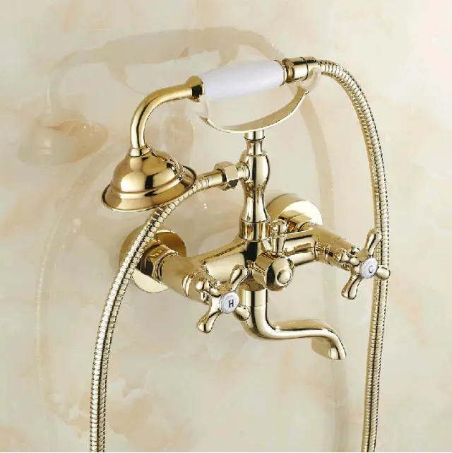 Good Quality Solid Brass Luxury Rainfall Golden Shower Bath Set Faucets Wall Mounted Shower Mixer Faucets  GZ-8012K