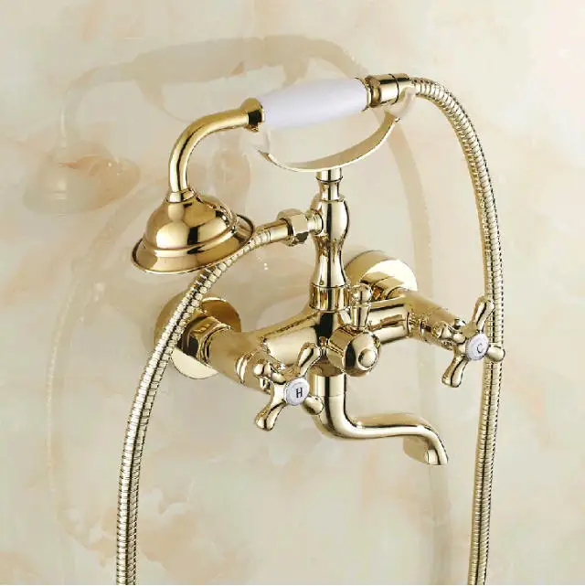 Good Quality Solid Brass Luxury Rainfall Golden Shower Bath Set Faucets Wall Mounted Shower